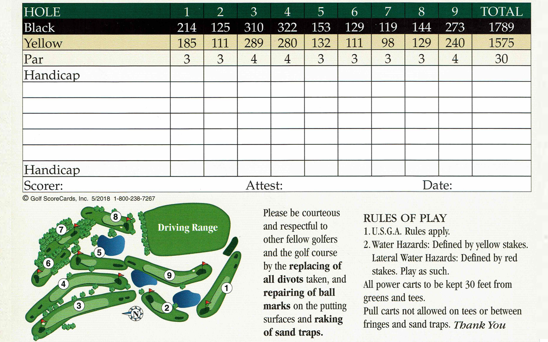Meriwether National Golf Club SHORT COURSE Scorecard.